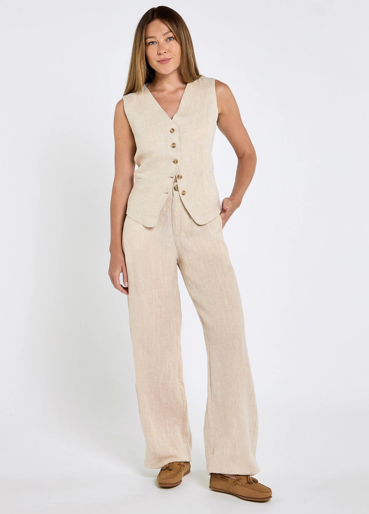 Killaloe Women's Linen Wasitcoat - Oatmeal - Image 3
